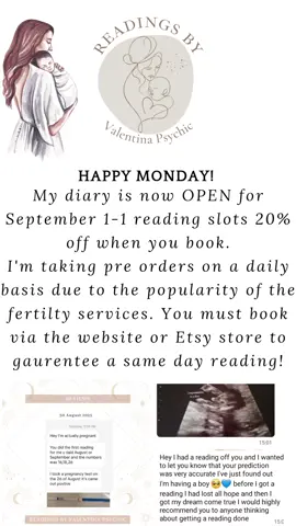 Happy Monday!!! Prebooking for this morning. To those who ordered a reading acrosd the weekend ill be in touch shortly after 11am for express orders 💖🙌✨️ #fertilityreadings #pregnancyreading #fertilityjourney #fertilitypsychic #fertilitypsychicreaderuk 