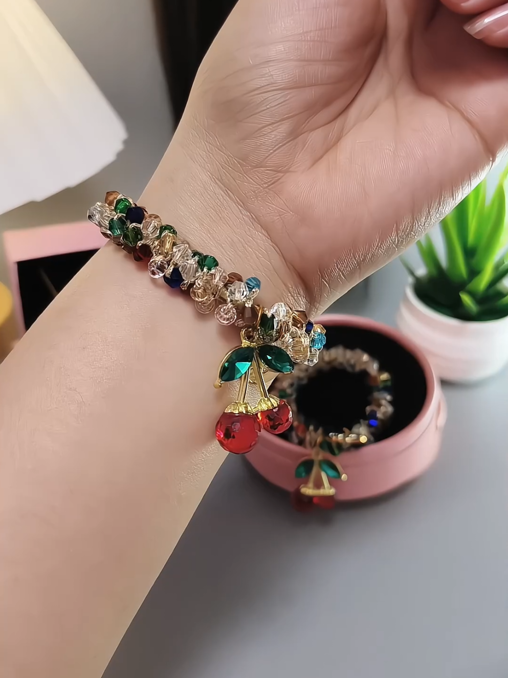 cherry hair tie bracelet. uy! mas affordable ito girl🤭 #cherryhairtie #rhinestones #hairtie #bracelet #trending 
