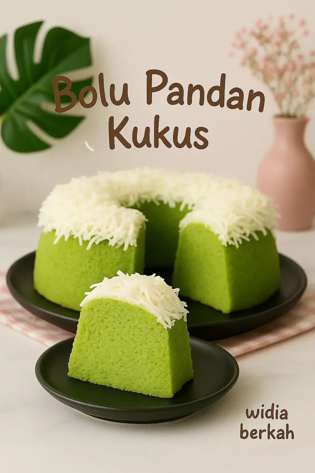 🧁 Bahan-bahan: •4 butir telur •170 gr gula pasir •1 sdt SP (pengemulsi) •200 gr tepung terigu protein sedang (segitiga biru atau sejenis) •10 gr susu bubuk (±1 sdm) •¼ sdt garam •½ sdt vanili bubuk •½ sdt baking powder •1 sachet santan instan (65 ml) •100 ml minyak goreng •Pasta pandan secukupnya •Pewarna makanan hijau (opsional, untuk warna lebih cerah) 🧀 Topping: •Butter cream secukupnya (untuk olesan atas bolu) •Keju parut secukupnya 👩🏻‍🍳 Cara Membuat: 1. Siapkan alat: •Panaskan kukusan dengan api sedang (gunakan tutup yang dibungkus kain agar air tidak menetes). •Oles cetakan tulban dengan margarin dan taburi sedikit tepung agar tidak lengket. 2. Mixer bahan utama: •Masukkan telur, gula, dan SP ke dalam wadah. •Mixer dengan kecepatan tinggi hingga putih, mengembang, dan kental berjejak (±8-10 menit). 3. Tambahkan bahan kering: •Ayak tepung terigu, susu bubuk, baking powder, vanili, dan garam. •Masukkan ke adonan secara bertahap sambil diaduk perlahan dengan spatula (boleh pakai mixer kecepatan rendah sebentar saja). 4. Masukkan bahan cair: •Campurkan santan dengan pasta pandan (dan pewarna jika pakai). •Tuang sedikit demi sedikit ke adonan, aduk balik hingga rata. •Terakhir, tuang minyak goreng. Aduk balik sampai benar-benar tercampur rata, tidak ada endapan di bawah. 5. Tuang & kukus: •Tuang adonan ke cetakan tulban hingga ¾ tinggi cetakan. Hentakan pelan dan aduk memutar loyang dengan tusuk sate untuk mengeluarkan gelembung udara. •Kukus selama ±35–45 menit (tergantung ukuran cetakan), hingga matang (cek dengan tusuk, harus keluar bersih). 6. Dinginkan & beri topping: •Setelah matang, angkat dan biarkan dingin. •Oles permukaan bolu dengan butter cream secukupnya, lalu taburi keju parut. 🎯 Tips Sukses: •Kukusan harus benar-benar panas sebelum adonan masuk. •Jangan buka tutup kukusan selama 20 menit pertama agar bolu tidak kempes. •Telur, minyak, dan santan harus dalam suhu ruang (jangan dingin dari kulkas). •Aduk minyak dengan teknik aduk balik, jangan overmix agar tekstur tetap empuk. #bolupandankukus #bolupandan #bolukukus #bolu #keju #resepsimple #widiaberkah 