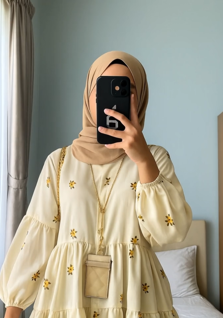 OOTD kantor kekinian: blouse putih motif bunga + jilbab krem + cutbray hitam = stylish & nyaman! Outfit kerja hijab ini cocok untuk meeting, WFM, atau ngopi santai. Simple tapi classy, mudah dipadu padankan untuk tampilan harian. #workwearhijab #hijabOOTD #officefashion #formalmodest #modestlook 