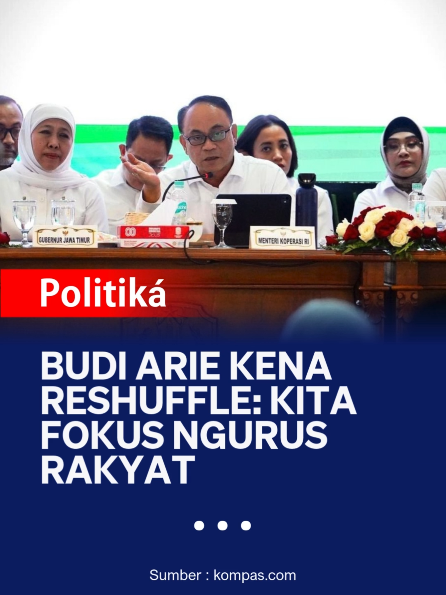 Menteri Koperasi (Menkop) Budi Arie Setiadi menjadi salah satu menteri yang terkena reshuffle atau perombakan kabinet oleh Presiden Prabowo Subianto. Rencananya, pelantikan pejabat baru bakal digelar di Istana, Jakarta, pada Senin (8/9/2025) sore ini. Ketika ditemui di Gedung DPR, Senayan, Jakarta pada Senin siang tadi, Budi Arie mengaku tidak tahu perihal reshuffle. Budi Arie menyebut dirinya fokus mengurus rakyat. 