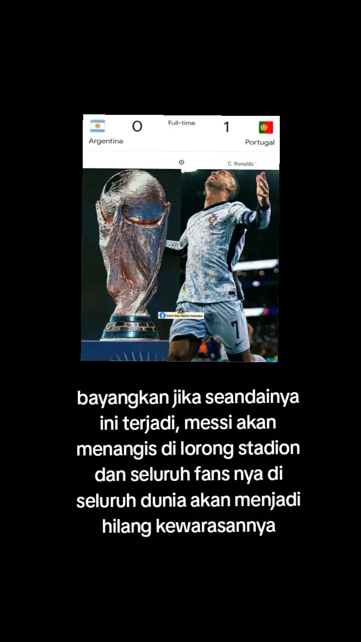 😍 JIKA INI AKAN TERJADI  Cristiano Ronaldo mencetak golnya yang ke-1.000 lewat penalti kontroversial yang diberikan oleh Gato Ortíz pada menit ke-120 di final Piala Dunia antara Argentina dan Portugal. Sang GOAT mencetak panenka melawan Dibu Martínez, dan wasit mengakhiri pertandingan. Portugal menang 1-0 dan menjadi juara dunia. CR7 memenangkan Piala Dunia dan mencetak golnya yang ke-1.000, sehingga ia akan pensiun dari sepak bola selamanya.  🤩 INDAHNYA #fyp #argentina🇦🇷 #messi #portugal🇵🇹 #viral 