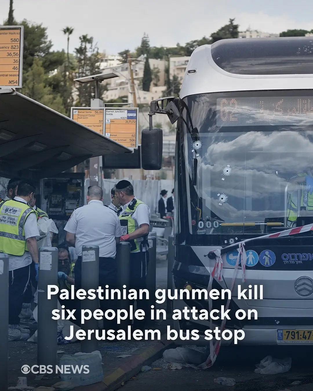Palestinian gunmen opened fire at a bus stop in north Jerusalem on Monday, killing six people and wounding several others, including a pregnant woman, according to officials. The attack targeted a location on a road that leads to East Jerusalem. Police said two gunmen were also killed. Read more at the link in bio.