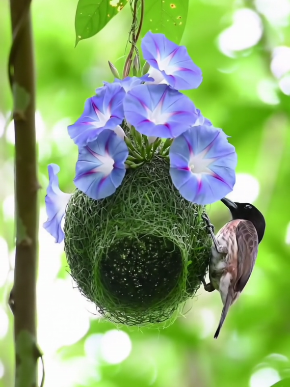 🌸🐦🏡✨🌿 A Magnificent Bird on Its Sophisticated Nest Where Beautiful Flowers Have Bloomed 🌺🌳 Perched with elegance, a magnificent bird rests on its carefully built nest — not just any nest, but a masterpiece of nature. Twigs and soft moss intertwine with precision, forming a shelter that looks almost architectural. But what makes it truly magical are the flowers: delicate blossoms of vibrant colors sprouting directly from the structure, as if the nest itself had come alive. Petals in shades of pink, yellow, and violet crown the edges, creating a living bouquet that sways in the wind. The bird sits proudly at the center, its feathers glowing in harmony with the floral explosion, like guardian and artist at once. Is this a natural coincidence, or did the bird secretly cultivate this beauty? The mystery deepens as sunlight filters through the flowers, making the nest shimmer like a hidden jewel in the forest. 🌿✨ #NatureMystery #BirdArt #MagicalNest #WildBeauty #ForestSecrets 
