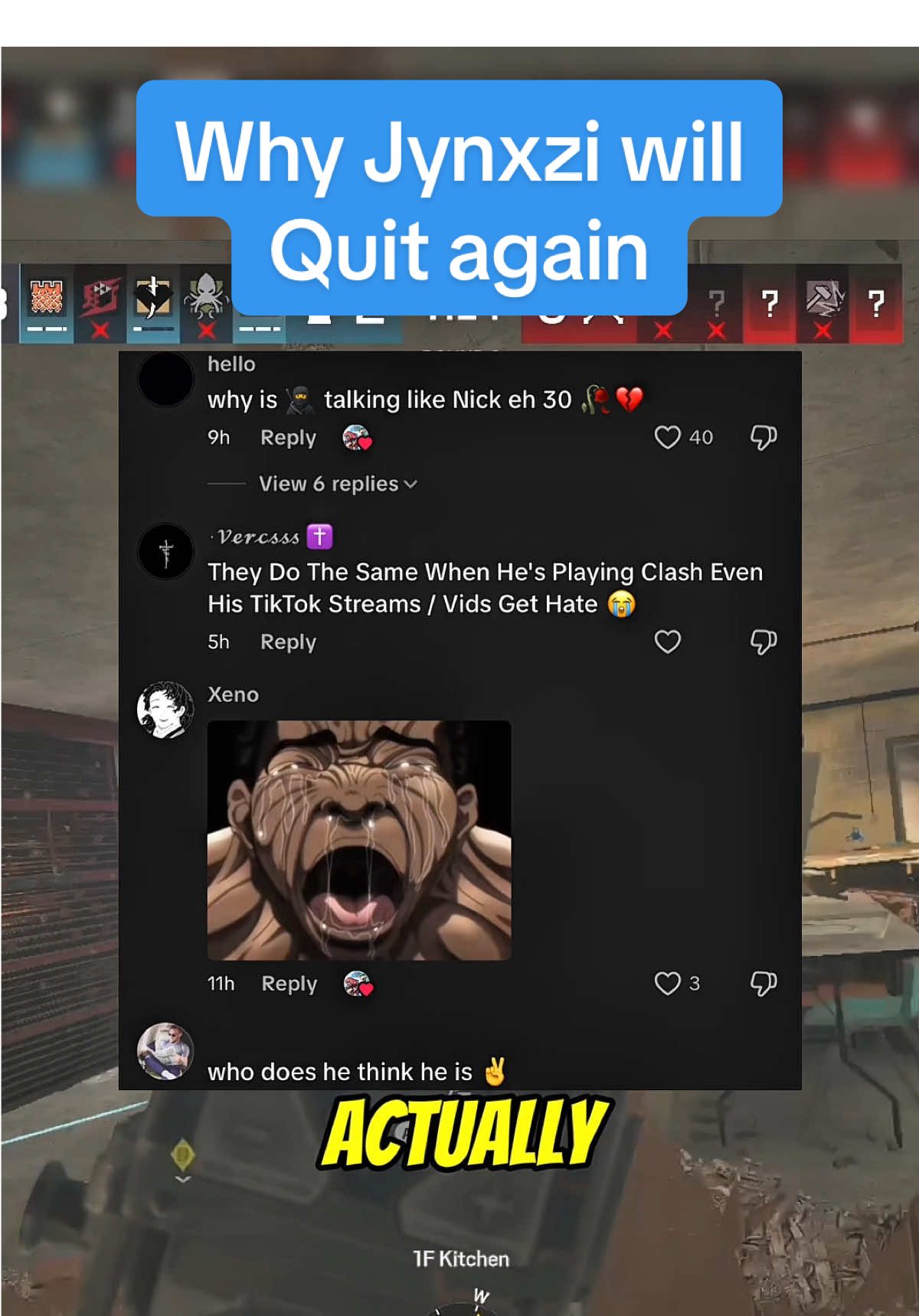 We’re going back to why he quit and then wondering why he doesn’t wanna play, it’s so brain dead😭 ——- #fyp #rainbowsixsiege #r6 #r6siege #jynxzi 