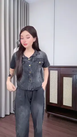 Sét Jane B37 Áo Cổ Đức Tay Cộc khuy bấm mix quần baggy viền#setxinh #setjean #setaoquan #meianhtran10 #xuhuongtiktok 