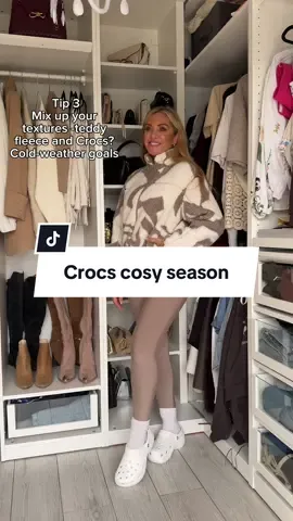 Who says Crocs are just for summer? Add cosy, warm socks to your classics or bold, colorful clogs. I love wearing my colourful ones against neutral winter layers to let the Crocs stand out or I’m a big fan of mixing textures and pairing them with a teddy fleece or jacket. Here are a few cosy, layered looks to keep your Crocs rotation going strong through the chill. Which look was your fave?  Let me know how you style your Crocs in colder weather?  #Crocs #IYKYK #Crocspartner @Crocs 