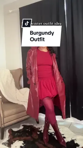 Love an All burgundy look in the fall and winter #winteroutfit #falloutfit #bubbleskirtdress #burgundyoutfit 