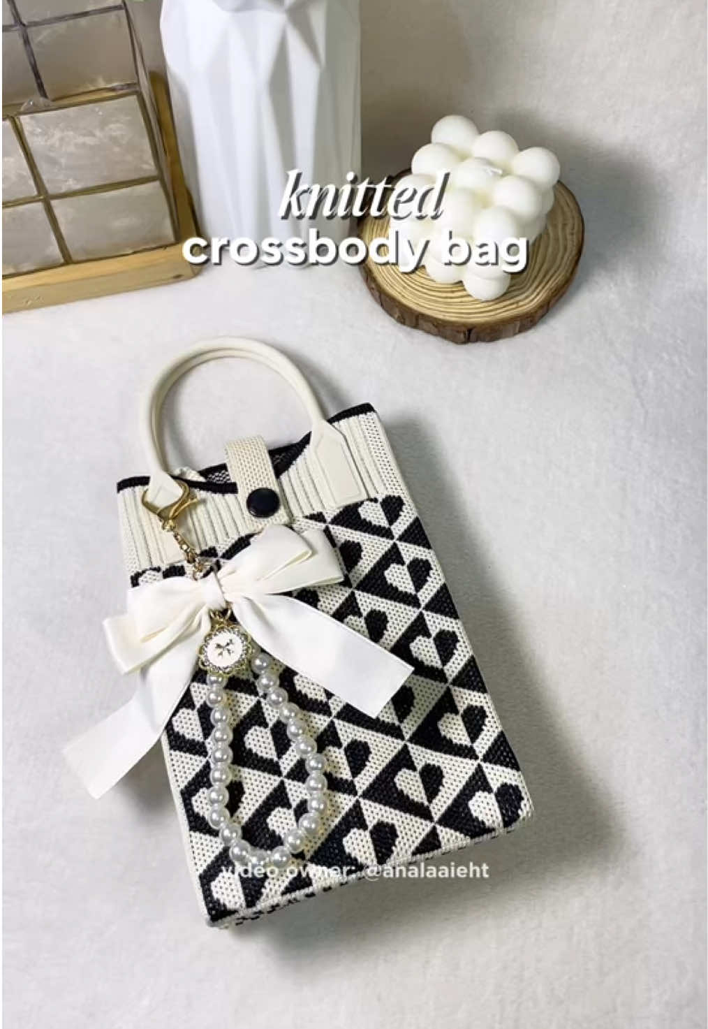 My current favorite small bag ~ my knitted crossbody bag 🖤🤍 my phone, slim wallet, lip tint & sanitizer fit perfectly inside this knitted sling bag. Made for quick errands! #knitted #crossbodybag #slingbag #phonebag #giftideas 