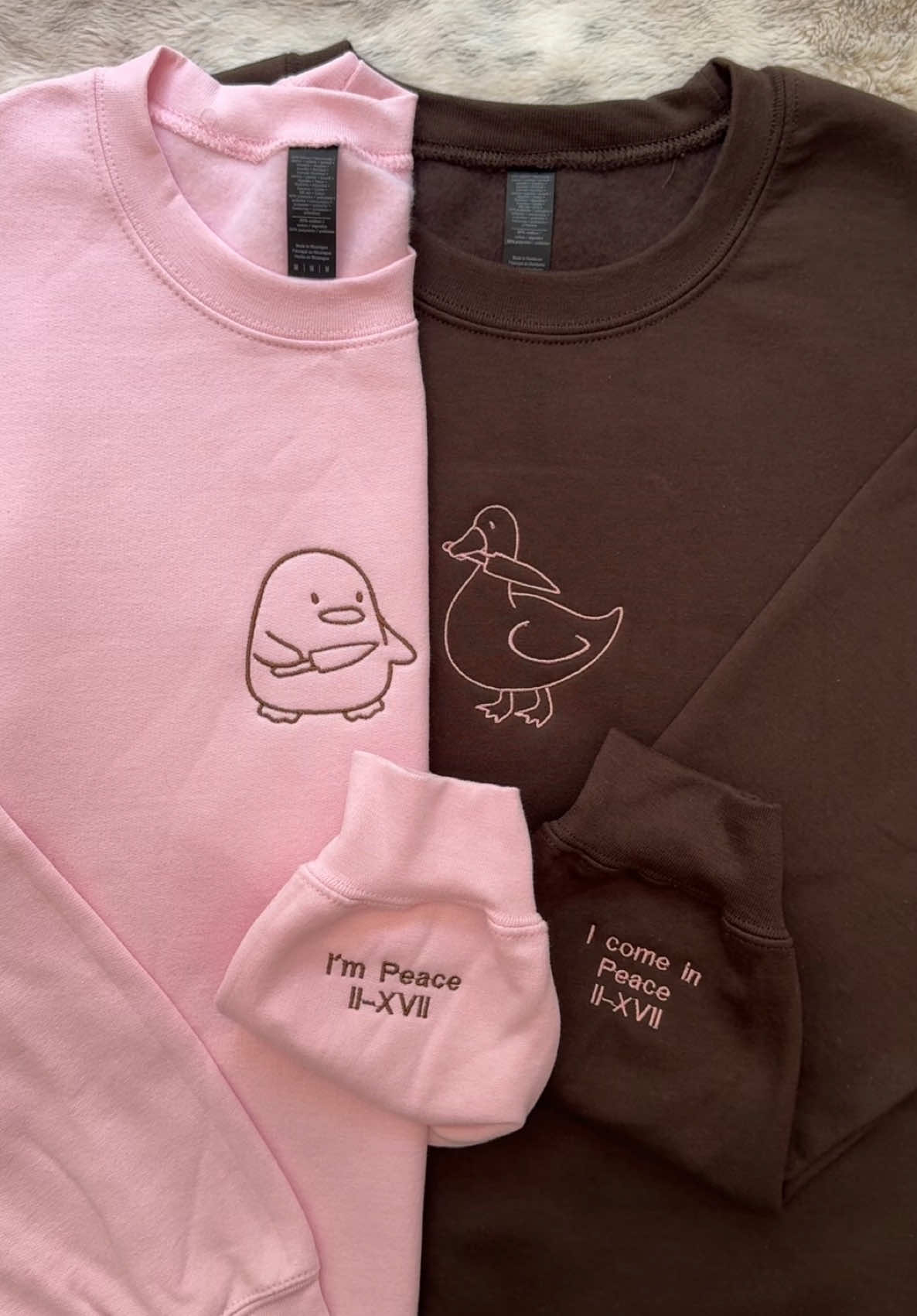 Send this to your Peace🐥🔪 Would you wear matching hoodies w/ your partner?💫 Customize hoodie/ thread colors & choose your own sleeve embroidery!🌷 SHOP NOW~Link in bio<3 ~~ #anniversary #anniversarygift #gift #embroiderymachine #embroidery                     