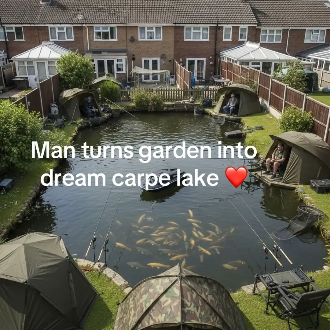 Skegness man turns his back garden into a thriving carp fishery 🎣👏 Bait boats are even allowed on this water… fair play mate! #carpfishing #fishing