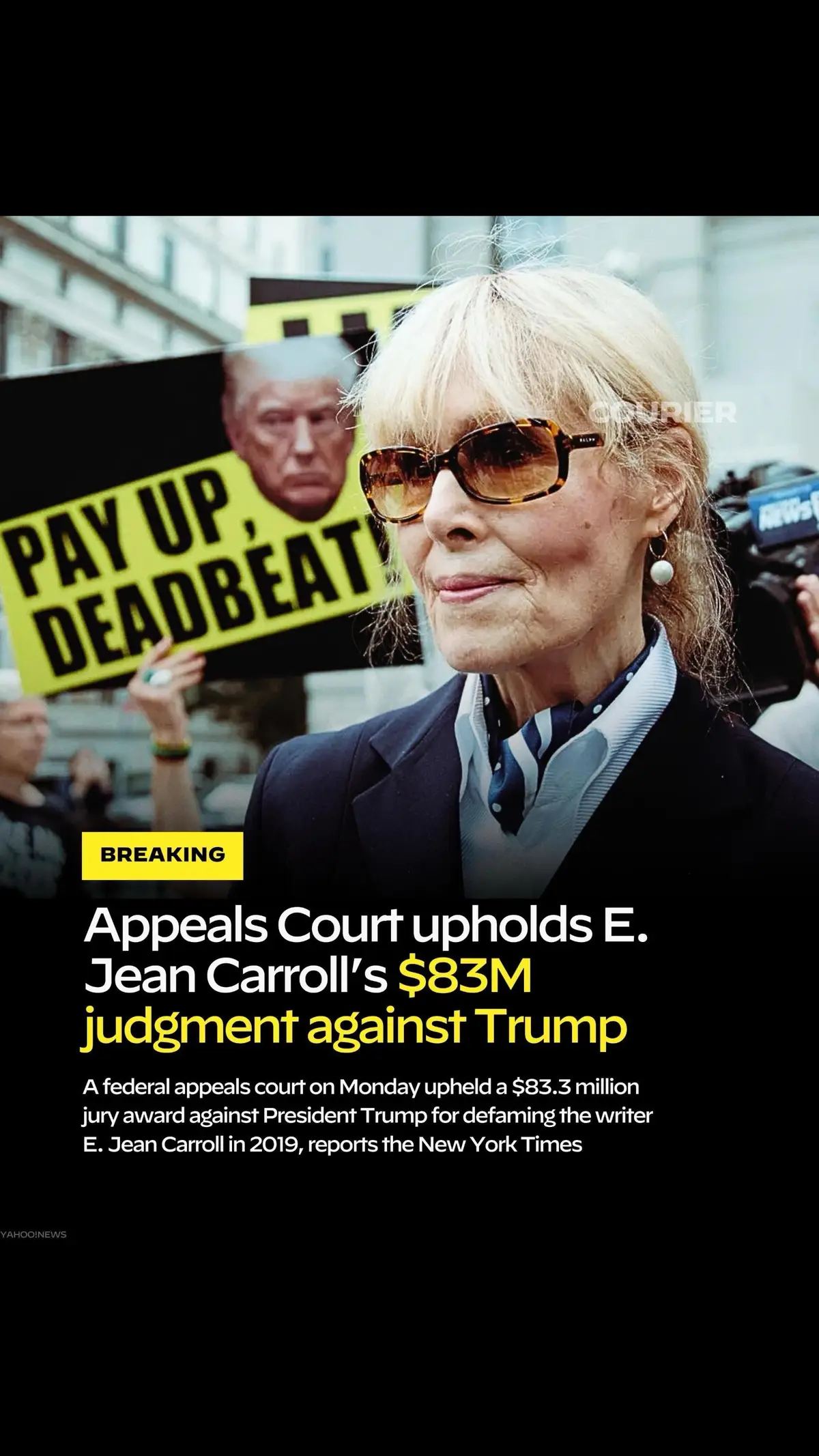 A federal appeals court has upheld E. Jean Carroll’s $83M judgment, rejecting Trump’s argument that the supreme Court’s decision extending presidential immunity should shield him from liability for defamation, according to the New York Times.