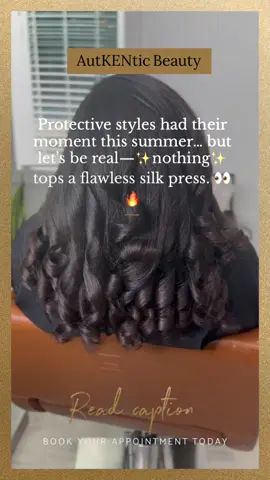 Your hair deserves to shine, bounce, and flow. Protective styles cover it up— I help you bring it back to LIFE. 🍂 Fall is silk press season—are you ready to turn heads? 📍 At AutKENtic Beauty, every visit includes: ✔️ Shampoo + deep conditioning tailored to your hair ✔️ Trim to keep your ends healthy ✔️ Relaxed, luxury salon experience 💇🏽‍♀️ Stop hiding behind braids. Let’s bring your hair to the spotlight. DM me for a consultation or book now at www.autkenticbeauty.com ✨ #raleighhaircarespecialist #raleighhair #durhamhair #fyp #wakeforesthairstylist   