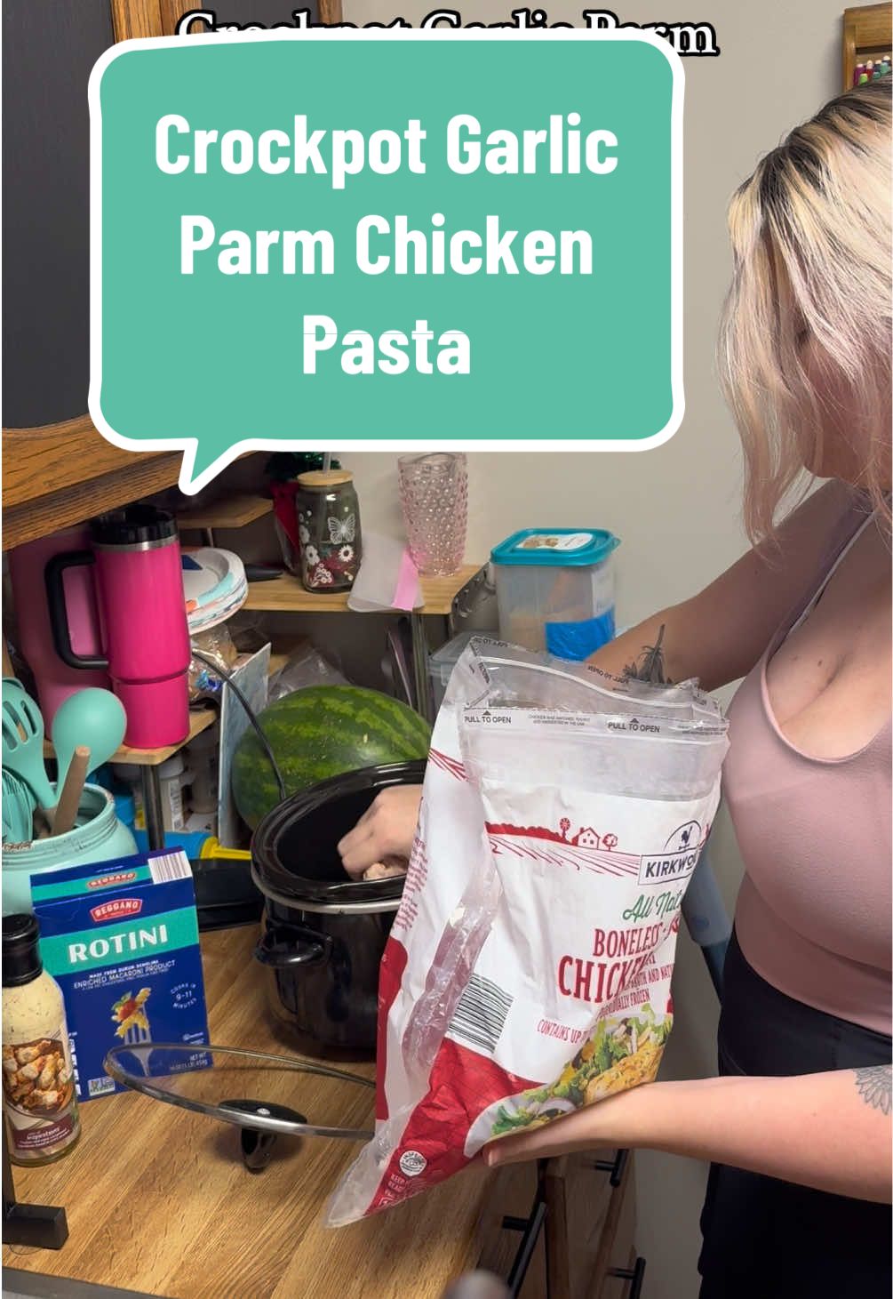 Super easy crockpot meal on a budget! Garlic parm chicken crockpot pasta!   #EasyRecipe #crockpot #cooking #Recipe #dinner budget meals, recipe, easy & quick supper , pasta, chicken, crockpot, meals , mom cooking toddler friendly  