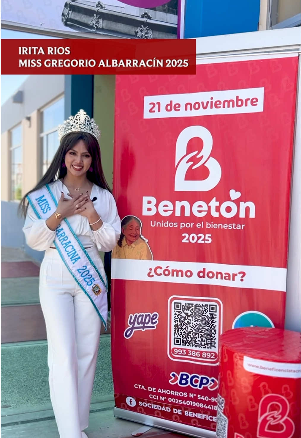 👑✨ La belleza con propósito también dice presente en la Benetón 2025. La Miss Gregorio Albarracín 2025, @IritaGamer, de la organización @missperutacna, se une a esta gran causa solidaria, demostrando que la verdadera belleza está en tender la mano y apoyar a quienes más lo necesitan. 💙 Sigamos sumando juntos, porque estamos #UnidosPorElBienestar  📞 Para más información: 900 607 191 - Roxana Mena