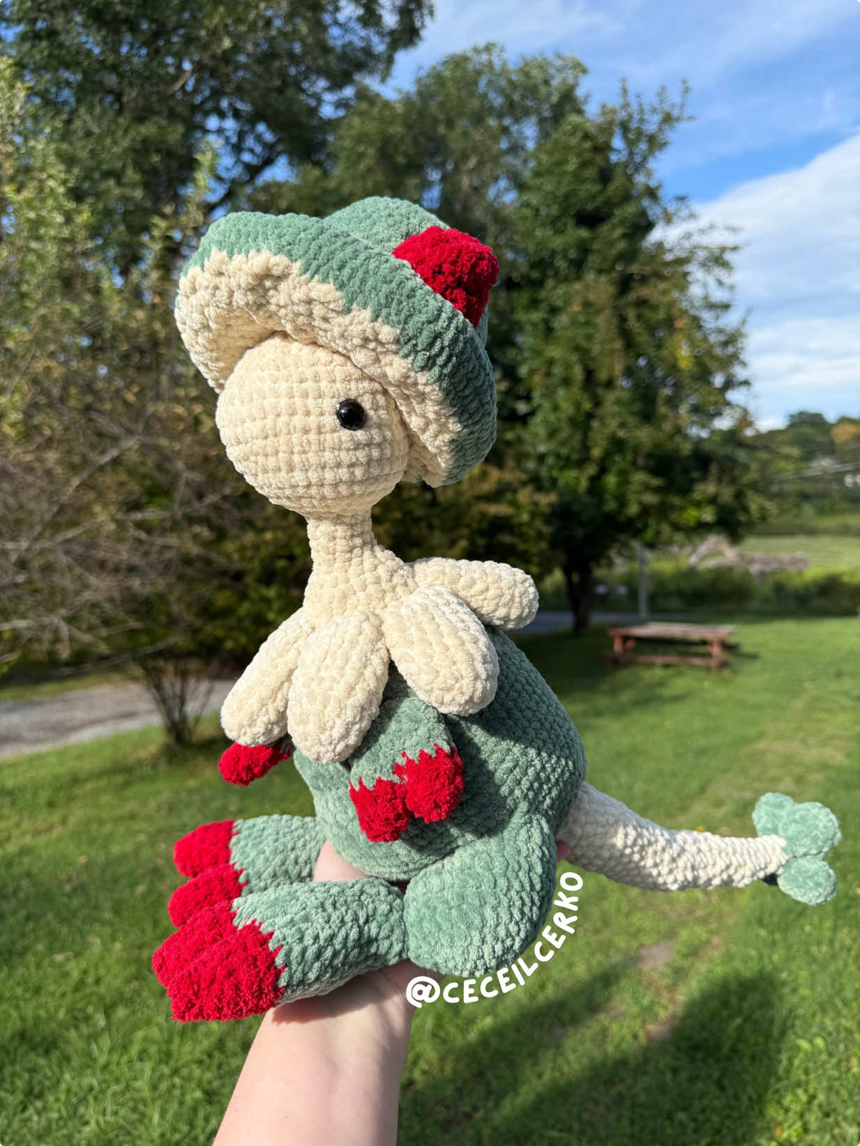 Ok Breloom lovers, this one’s for you! One of my biggest crochet plushies yet! I had such a great time working on this beautiful guy!  Pattern by Spoops.stitches  #Crochet #Amigurumi #Pokemon #Breloom