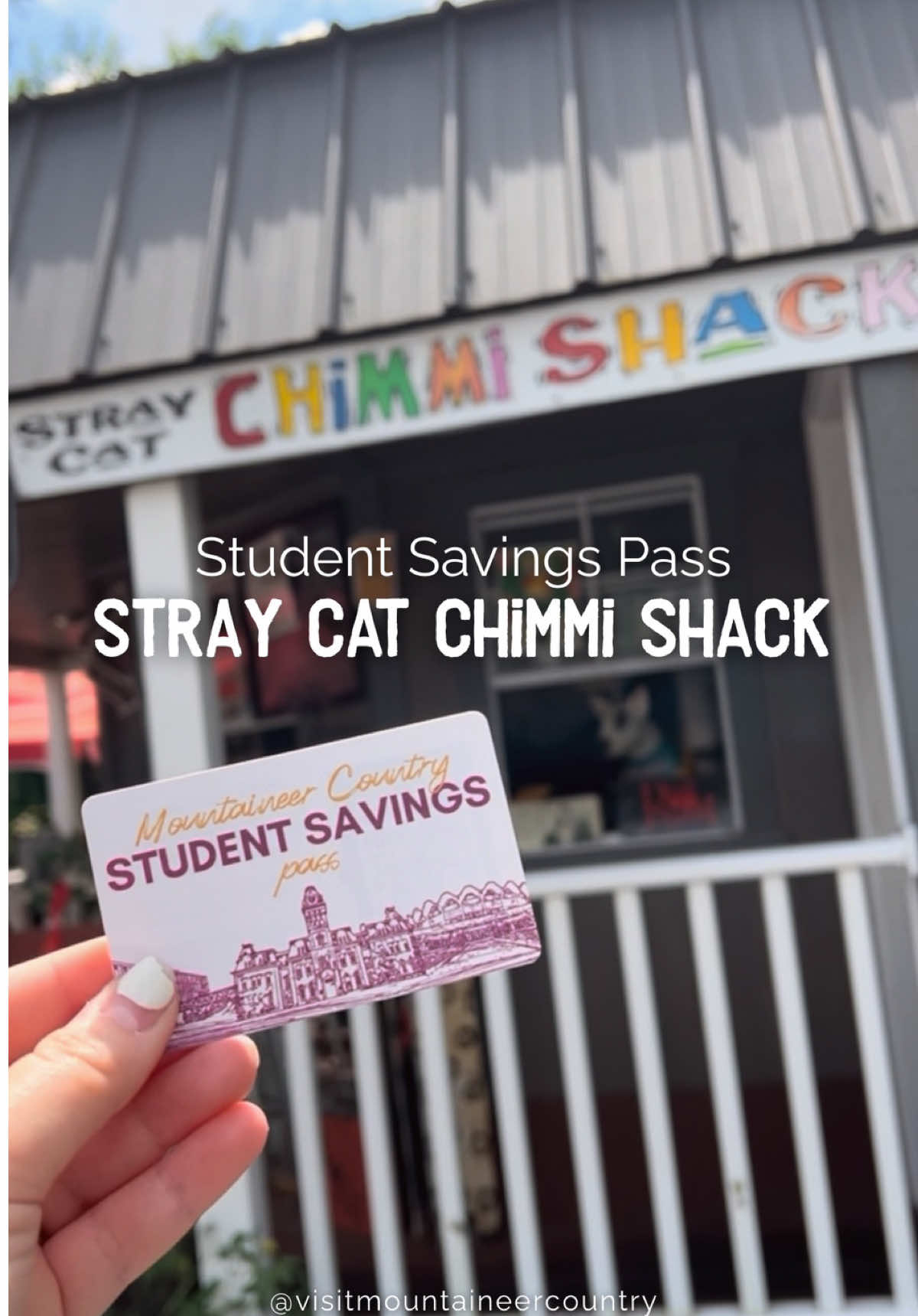 Another tasty stop on the Student Savings Pass! Students can unlock exclusive deals at local favorites- like a FREE dessert at Stray Cat Chimmi Shack with any $30+ purchase! 🍰🌯 Don’t miss this sweet deal! Find more deals at visitmountaineercountry.com/studentsavingspass and start saving today. #VisitMountaineerCountry #AlmostHeaven #WestVirginia #StudentSavings #MountaineerDeals  