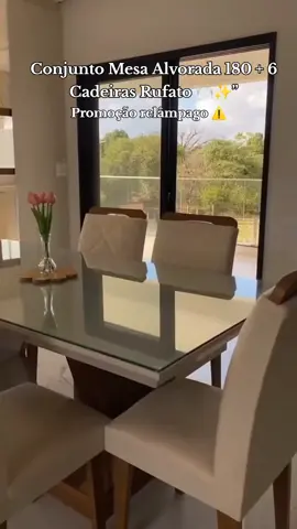 Conjunto Mesa Alvorada com tampo em MDF e vidro + 6 cadeiras Rufato!Promoção relâmpago só hoje! #mesadejantar  #conjuntomesa  #liquidashopee  #ofertas  #shopee 