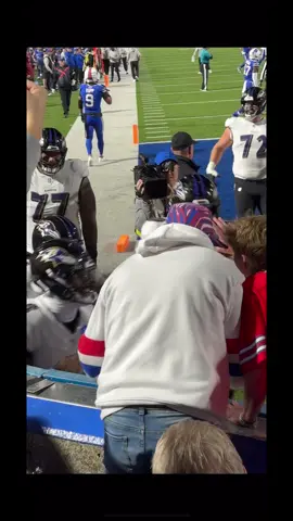 Had a good view of this kid the whole game. Fans seem to be getting awfully comfortable with thinking they can do whatever without retaliation. Think you can touch a player be ready to catch hands. #lamarjackson #fyp #ravens #baltimoreravens #buffalo 