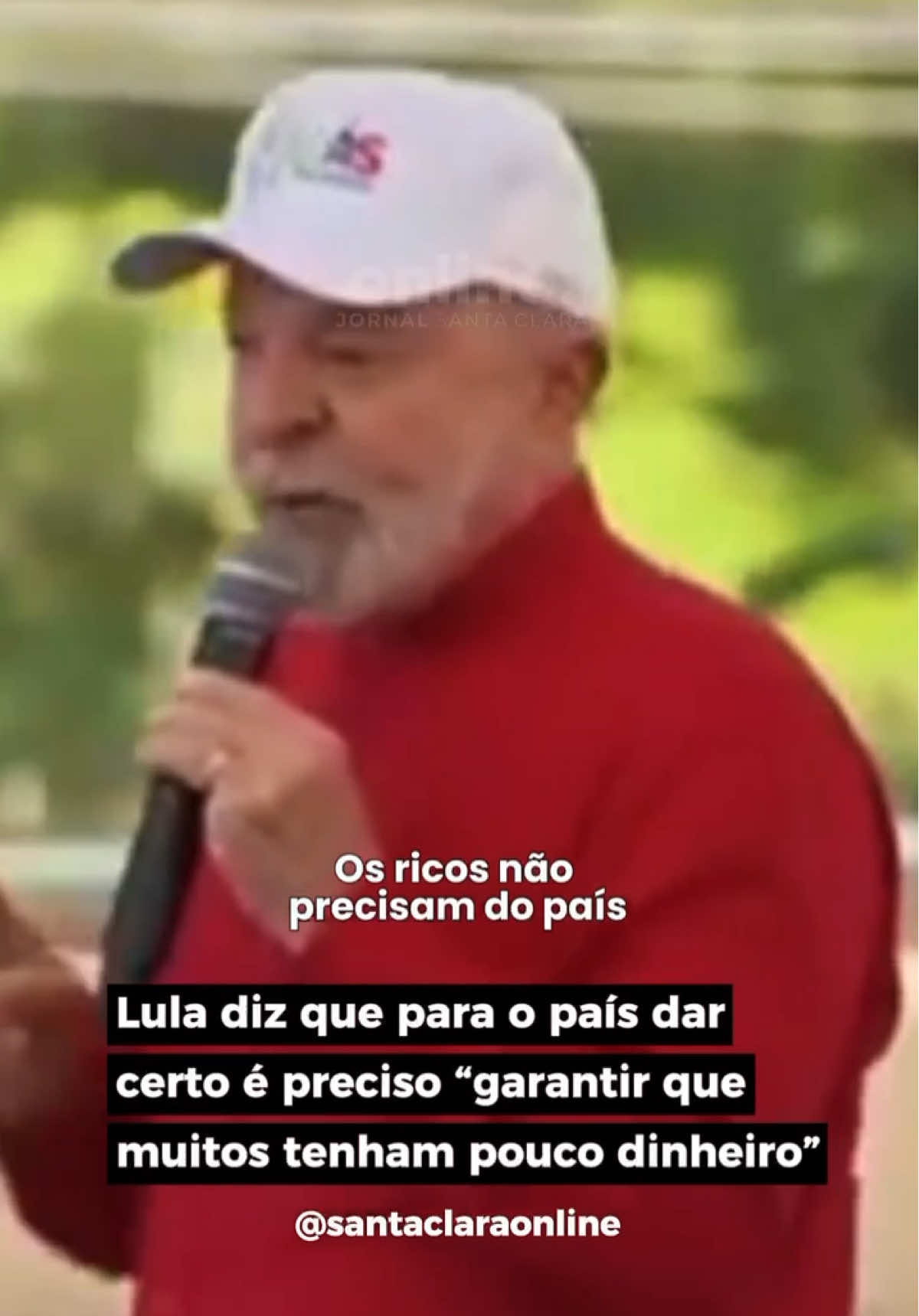 REPERCUSSÃO | Lula diz que para o país dar certo é preciso “garantir que muitos tenham pouco dinheiro” Durante o lançamento do programa Gás do Povo, em Belo Horizonte (MG), o presidente Luiz Inácio Lula da Silva (PT) fez uma declaração que gerou forte repercussão. Ao discursar, afirmou que “os ricos não precisam do país” e que, para o Brasil dar certo, é necessário “garantir que muitos tenham pouco dinheiro”. Segundo Lula, enquanto os ricos acumulam grandes quantias, o pobre precisa de pouco para viver, e o desafio seria equilibrar essa realidade. Por: Redação Imagens: Divulgação, redes sociais  📲 Siga e saiba mais em @santaclaraonline