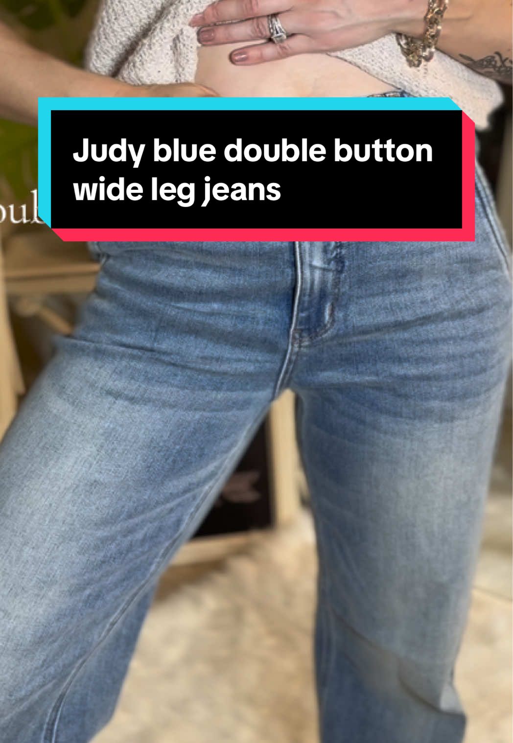 These Judy blue jeans are so comfy! Wide leg, double button for extra tummy control @Emma Lous Boutique #judybluejeans #widelegjeans #doublebuttonjeans #tummycontroljeans #judyblues 