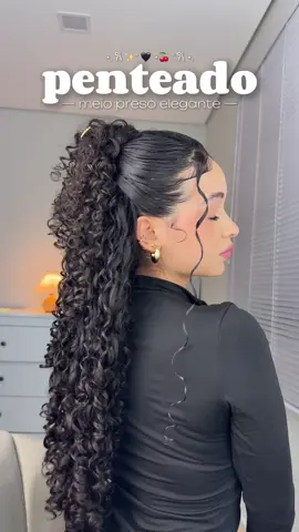 Penteado meio preso elegante✨🖤🍒  #penteado #cacheada #cabelo 