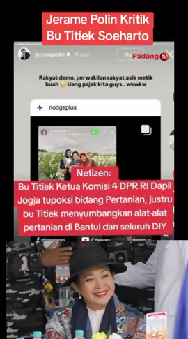 Bu Titiek itu ketua Komisi 4 di bidang pertanian jls kerjanya petik buah bersama petani noh yg duduk di kursi empuk diam di tempat luuh kagak kritik #dprri #prabowo #titieksoeharto @SALON CANTIK 