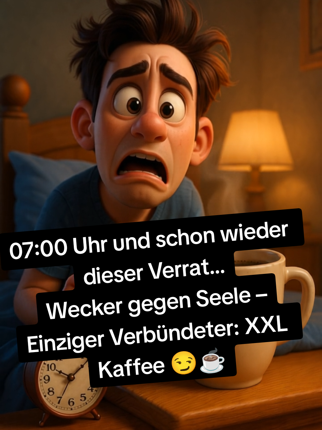 07:00 Uhr. Der Wecker klingelt. 😱 Mein Gesicht: Drama pur. Einzige Rettung? XXL-Kaffee ☕️🔥 Wer kennt’s auch? #ZieglerDigital #KaffeeLover #MorgenMood #CoffeeTok #fürdich 