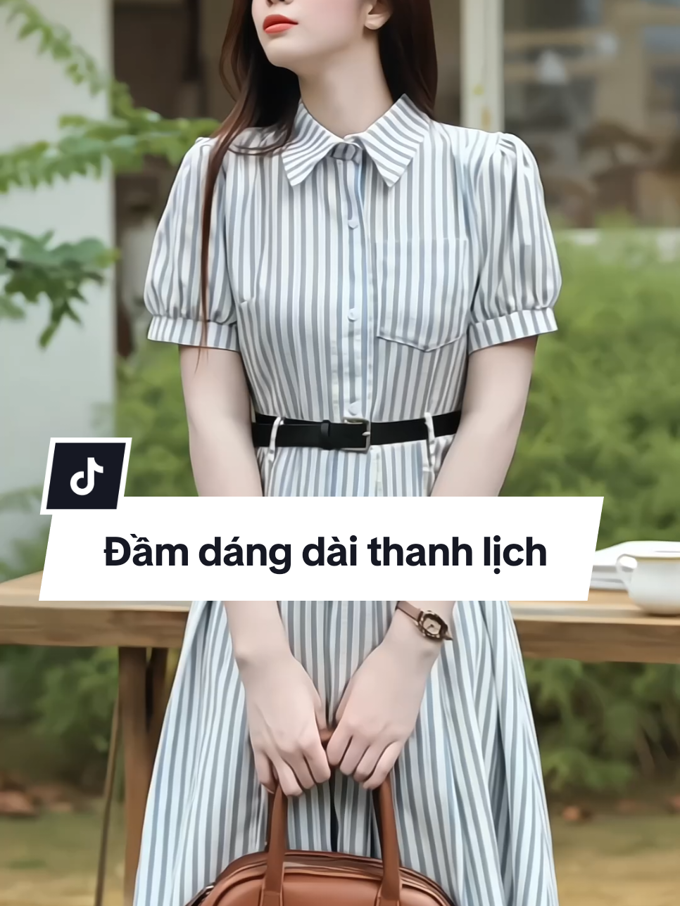 Đầm Nữ Thiết Kế Kẻ Sọc Cổ Sơ Mi Tay Bồng Dáng Dài Xòe Xinh Xắn Phong Cách Sang Chảnh Thanh Lịch #damdaixinh #damnuxinh #vaydai #vaytieuthu #xuhuong 