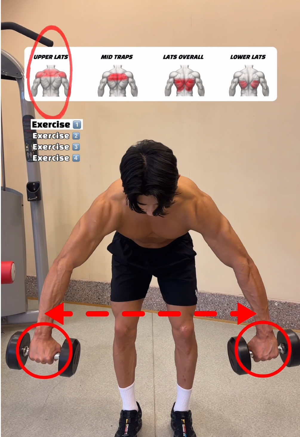 🔽여행 중 등운동 루틴 4가지 – Travel Back Workout🔥🔽 🔸4 Dumbbell & Cable Moves 🔥 1. 와이드 덤벨 로우 (Wide Dumbbell Row) - 팔을 넓게 벌려 당겨 광배근 상부(Upper Lats) 와 후면 삼각근(Rear Delts)을 키우는 동작입니다. 2. 비하인드 랫풀다운 (Behind-the-Neck Lat Pulldown) - 바(Bar)를 머리 뒤로 당기면 광배근 상부(Upper Lats) 와 함께 능형근(Rhomboids), 중부 승모근(Mid Traps) 이 강하게 개입해 등 윗부분 두께와 안정성을 발달시킵니다.  3. 기본 덤벨 로우 (Standard Dumbbell Row) - 양팔 또는 한 팔씩 당겨 광배근 전체(Lats Overall) 와 능형근(Rhomboids) 을 고르게 자극, 등 두께와 밀도를 키우는 기본 동작입니다. 4. 클로즈 그립 덤벨 로우 (Close-Grip Dumbbell Row) - 덤벨을 가까이 잡고 몸통에 붙여 당기면 광배근 하부(Lower Lats) 에 자극이 집중돼 등 라인을 길고 두껍게 만듭니다. 📌 루틴 가이드 - 각 3세트 / 10–12회 - 휴식 45–60초 #backworkout #travelworkout #dumbbellworkout #latpulldown #lats #등운동 #여행운동 #헬린이 #오운완 