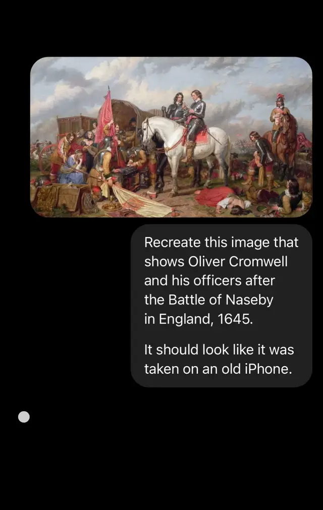 This painting captures a pivotal moment in English history: the aftermath of the Battle of Naseby in 1645. The battle was a turning point in the English Civil War, where Parliament’s New Model Army secured a decisive victory over King Charles I’s forces. At the centre, Oliver Cromwell is shown with fellow commanders, while Parliamentarian soldiers examine captured Royalist baggage. Among these were private letters from the King, later published to undermine his credibility. The scene reflects not only military triumph but also political strategy, as this victory shifted momentum firmly in favour of Parliament and against the Royalist cause. Painted by Charles Landseer in 1851 #History