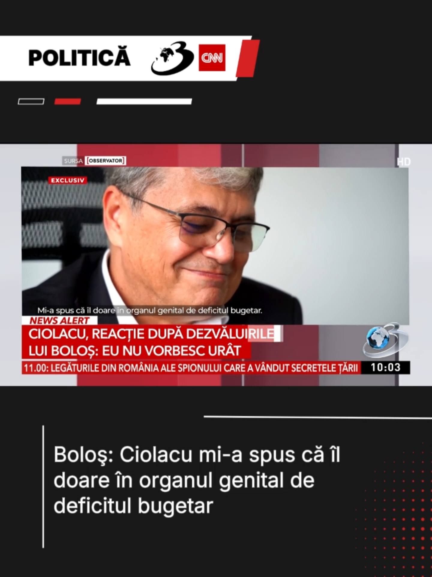 Marcel Boloș a spus că, la momentul în care el era ministru de Finanțe, se vedea „de la o poștă că în companiile de stat e debandandă”. Fostul ministru susține că a încercat în mai multe rânduri să-l avertizeze pe premierul de atunci, Marcel Ciolacu. #antena3cnn
