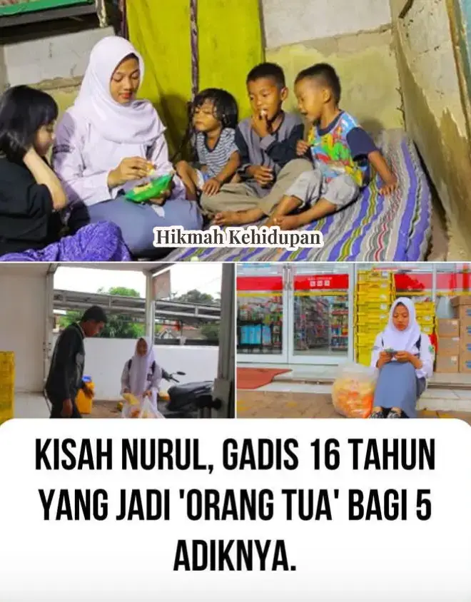 Kisah luar biasa datang dari Nurul (16). Di usianya yang masih sangat muda, ia harus menjadi tulang punggung keluarga bagi lima adiknya setelah kedua orang tua mereka tiada. Bahkan dua adiknya mengalami kebutaan. 