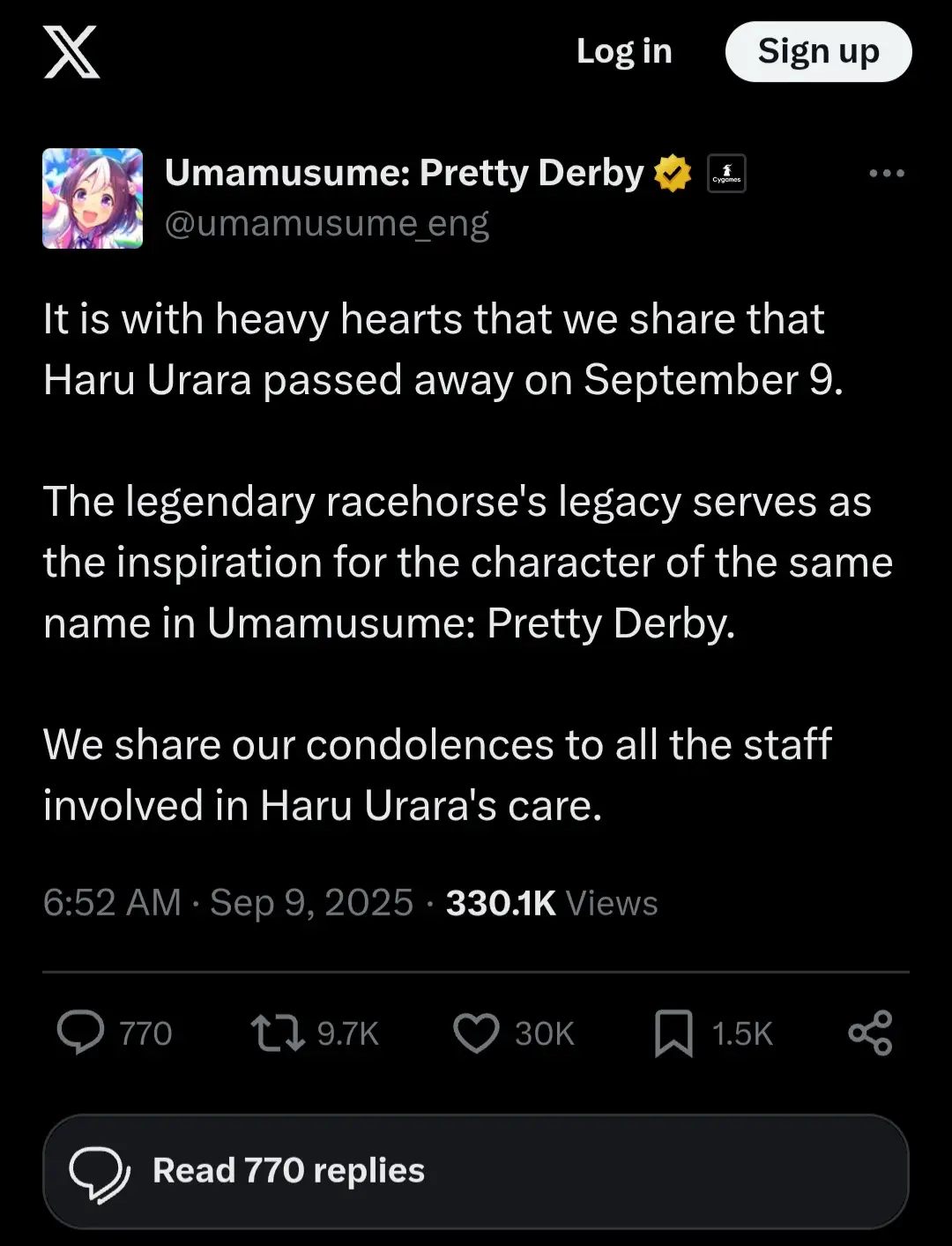 I'm glad I helped her to win the Arima Kinen before this. #umamusume #umamusumeprettyderby #haruurara #restinpeace 