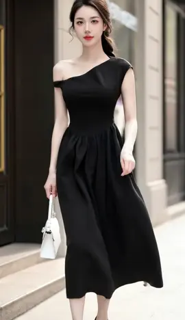 Thanh lịch và cuốn hút với đầm lệch vai đen 🌙 #damdutieccao #outfitnu #stylethoitrang #depmoingay #phongcachnu