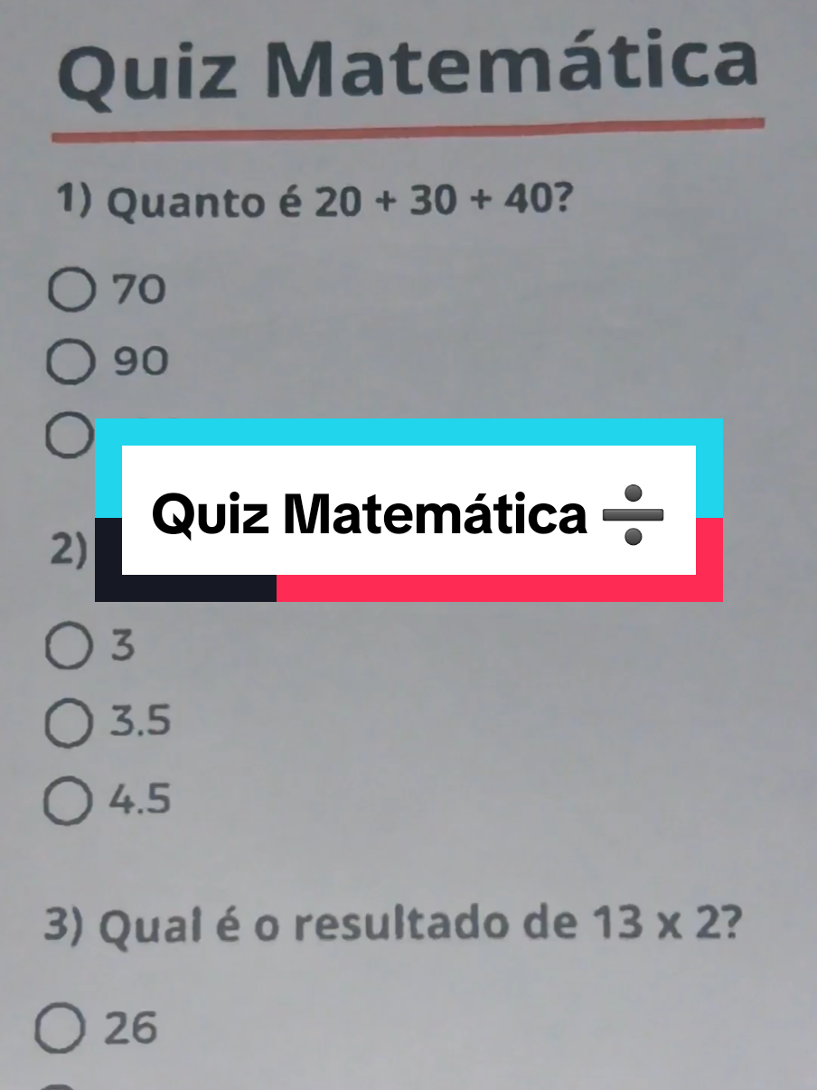Quiz de Matemática #quiz #matematica #aprender #tabuada 