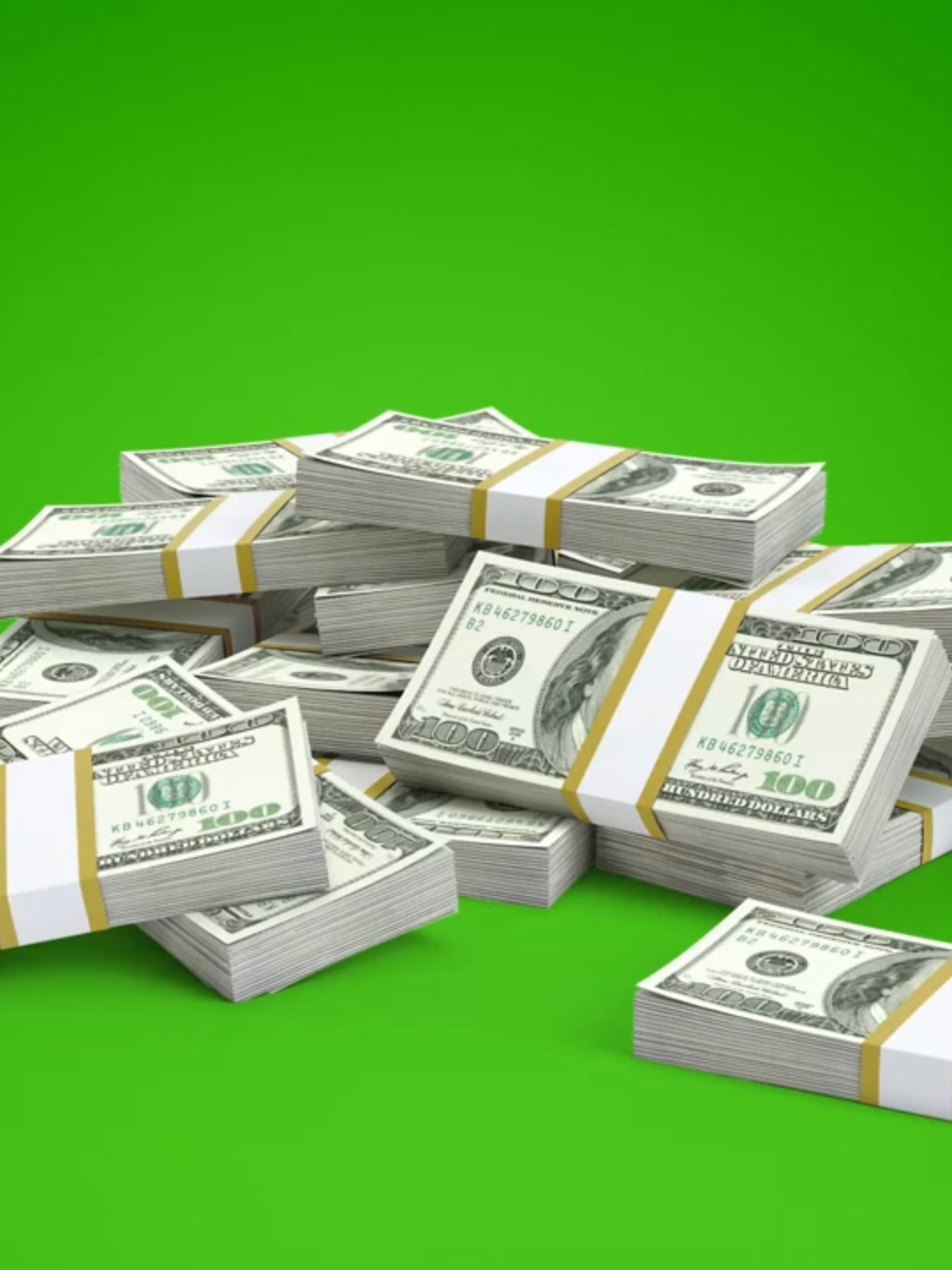 Dollar Money stacks falling green screen 