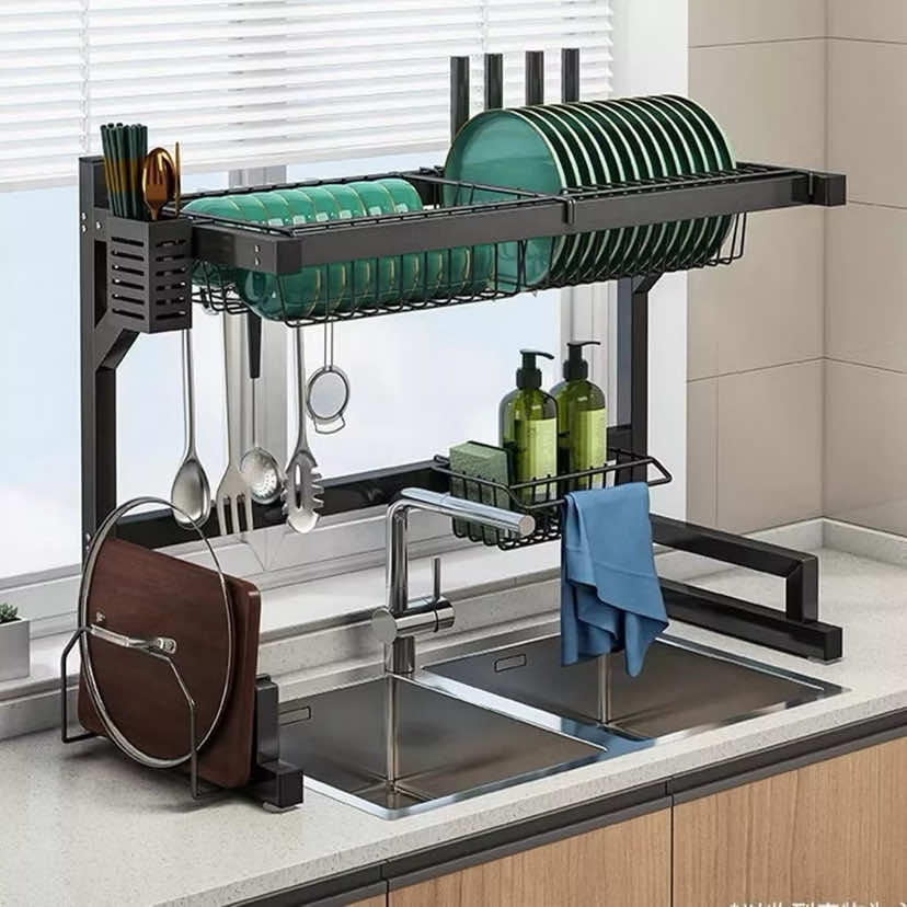 Escorredor Kitchen Rack de Aço Inoxidável - Organizador de Louças Preto. #tiktokshop 