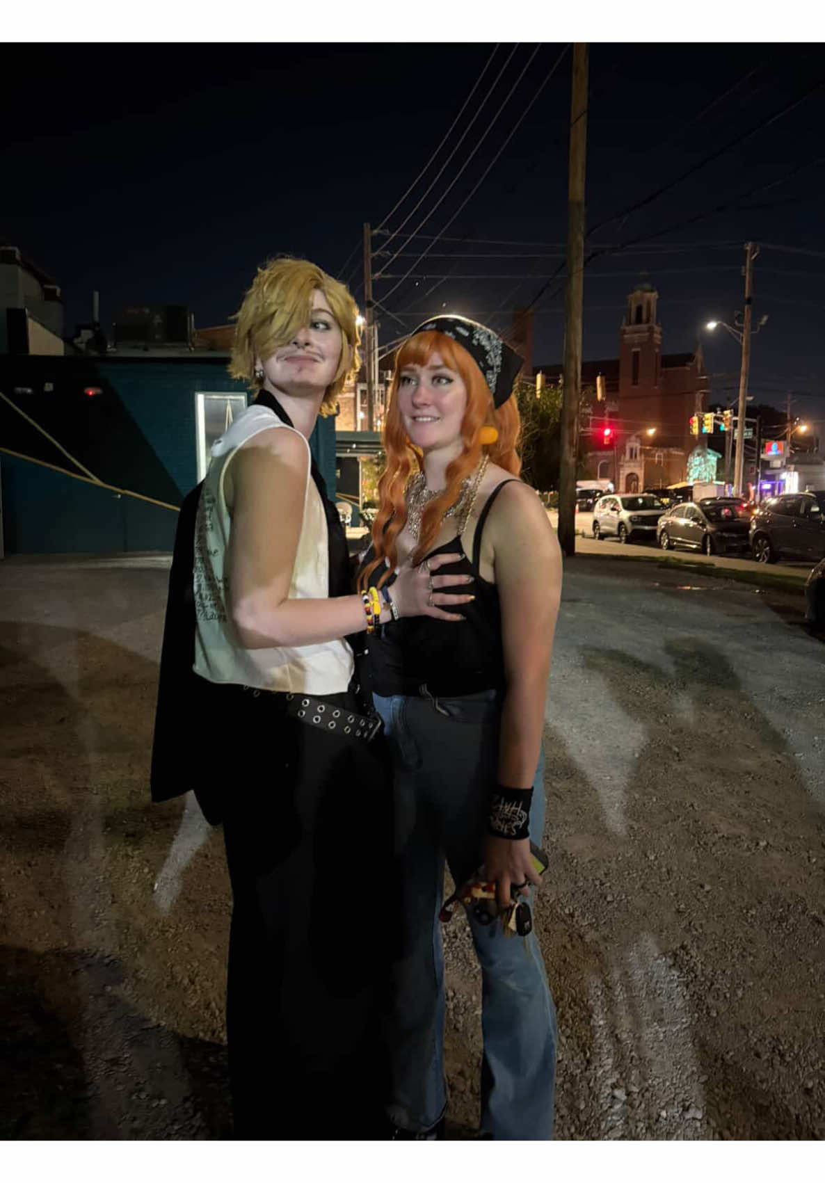 My nami swan and I at our punk strawhats shoot💏  kindness is the true punk rock ‼️  NAMMMIII SWANNNN- @anime.cosplays302  ##onepiececosplay #onepiece #sanji #nami ##cosplay 