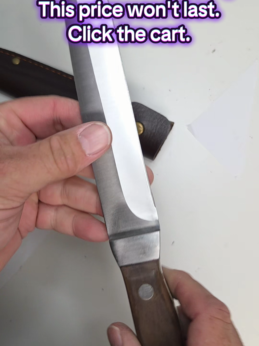 The ultimate survival knife is here. 💯 This Bowie knife is built for anything the wild can throw at it—made from a single piece of metal for ultimate strength. With a super sharp blade, a classic wood handle, and a durable leather sheath, it's the perfect tool for any adventure. Find it in the TikTok Shop! 👇 #SurvivalKnife #BowieKnife #CampingHacks #SurvivalGear #TikTokShop 