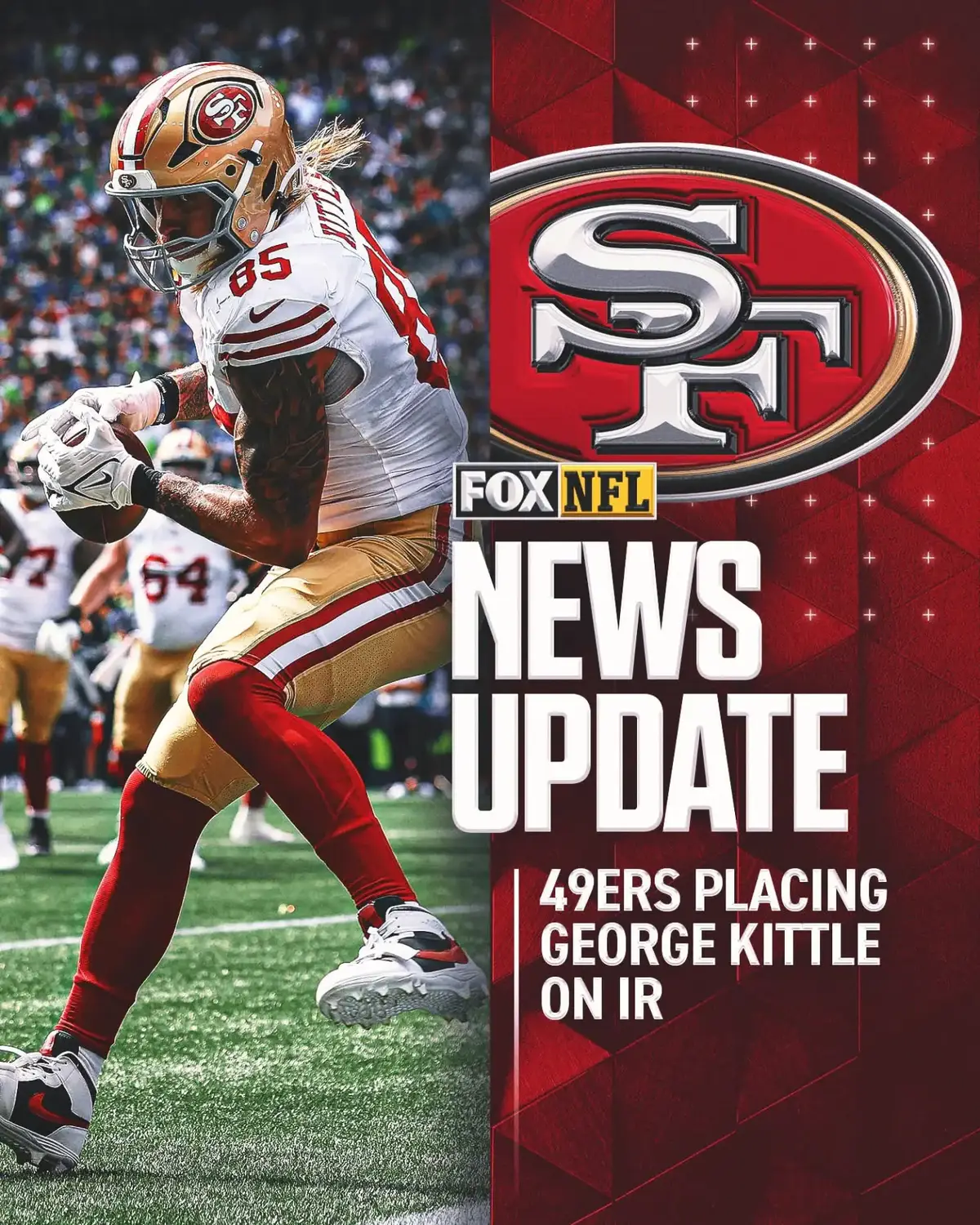 The 49ers are placing TE George Kittle on IR, per multiple reports