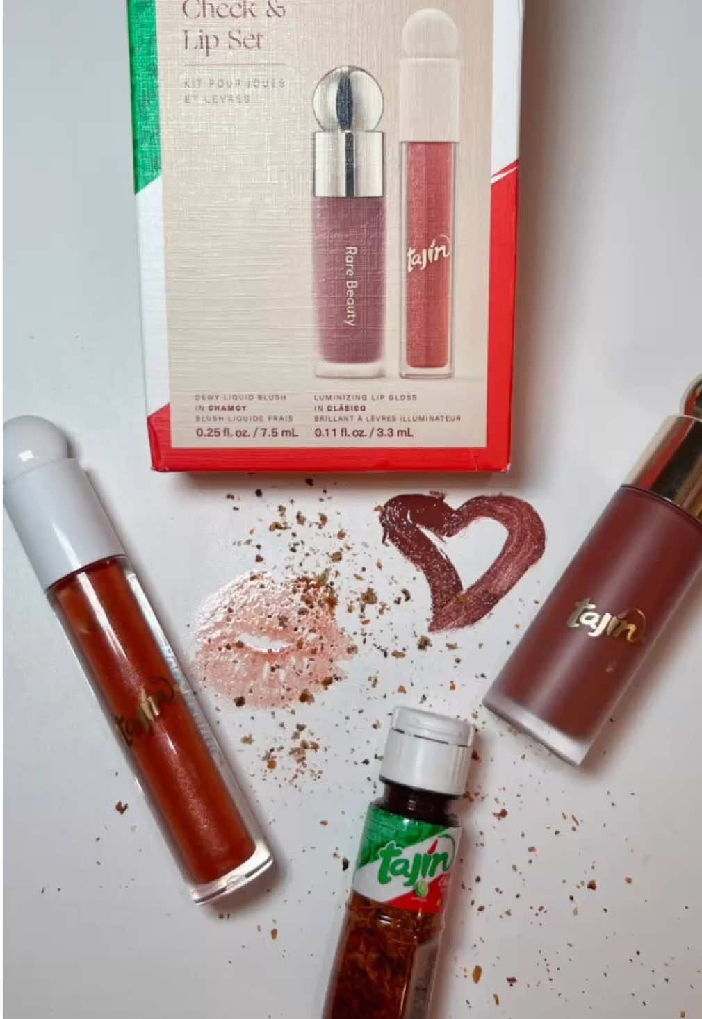 Makeup that makes you feel Good @Rare Beauty  @TajinUSA Official Account Lip Set - a playful and flavorful collaboration that blends beauty and spice! Because beauty isn't just seen-it's felt. And this? It's deliciously iconic.@Selena Gomez @Selena Fan Club  🌟Soft Pinch Liquid Blush in Chamoy (a deep red-brown)  🌟Positive Light Luminizing Lip Gloss in Clásico (a rich terracotta with copper + gold shimmer) #rarebeauty #tajin #rareroutine #selenagomez #makeup #lipgloss #RareBeautyXTajin #RareBeauty #TajinObsessed #LatinaOwned #MakeupWithFlavor #SpiceUpYourLook #SelenaGomez #limitededition  #fallcolors