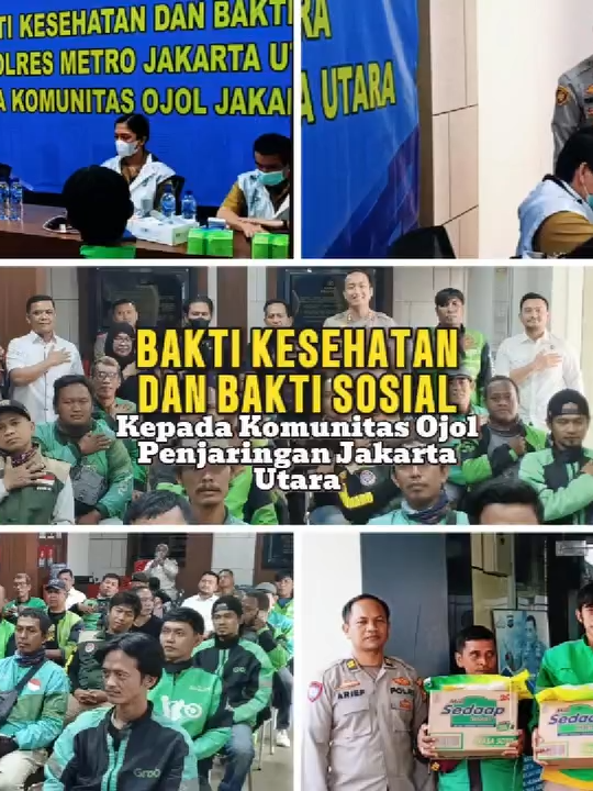 Polsek Metro Penjaringan bersama Polres Metro Jakarta Utara menggelar kegiatan penuh kepedulian untuk para pejuang jalanan 🚴‍♂💚. Dilaksanakan Senin, 8 September 2025 pukul 09.00 WIB di Aula Bhakti Satria, kegiatan ini menghadirkan: ✅ Pemeriksaan kesehatan gratis ✅ Pemberian vitamin & paket sembako ✅ Silaturahmi & kebersamaan dengan komunitas ojol Kapolsek Metro Penjaringan menegaskan bahwa ojek online adalah mitra strategis kepolisian dalam menjaga keamanan dan ketertiban masyarakat. Bersama kita kuat, bersama kita wujudkan Jakarta Utara yang aman, sehat, dan penuh solidaritas. 📞 Ingat, bila melihat tindak pidana atau kejadian yang meresahkan masyarakat, segera hubungi Call Center 110 (gratis 24 jam).