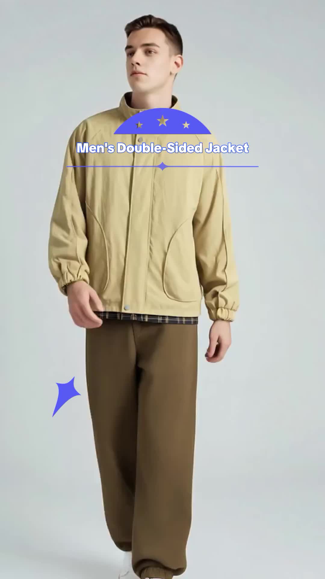 Selling Double-Sided Trendy Jacket Spring and Autumn New Double-Sided Wear Jacket Men Stand Collar Striped Versatile Fashion Trench Coat 