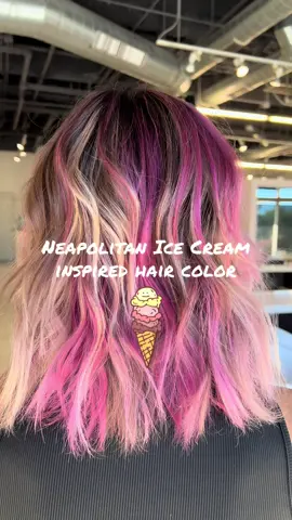 Ice cream chillin🍦  Created using @Danger Jones 🩷🤍🤎 #neapolitanhair #hairstylistsoftiktok #althair #althair #fypシ 