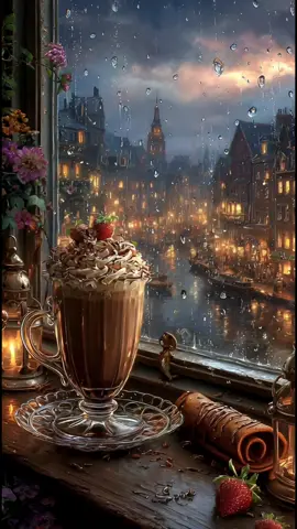 Dulce pausa en un día de lluvia #dulcemomento  #cozyvibes  #lluvia #strawberrylove  #dormirzen 