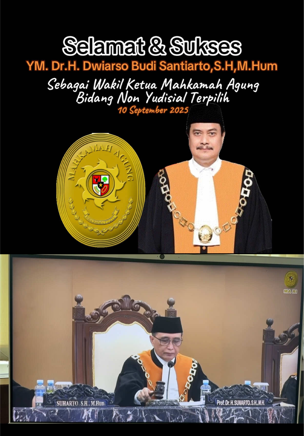 Selamat dan sukses kepada YM.Dr.H.Dwiarso Santiarto,SH,M.Hum sebagai Wakil Ketua MA bidang non Yudisial terpilih #bkdznuntukindonesia #janganmenyerahuntukjiwayanglelah #mahkamahagung #fyp 