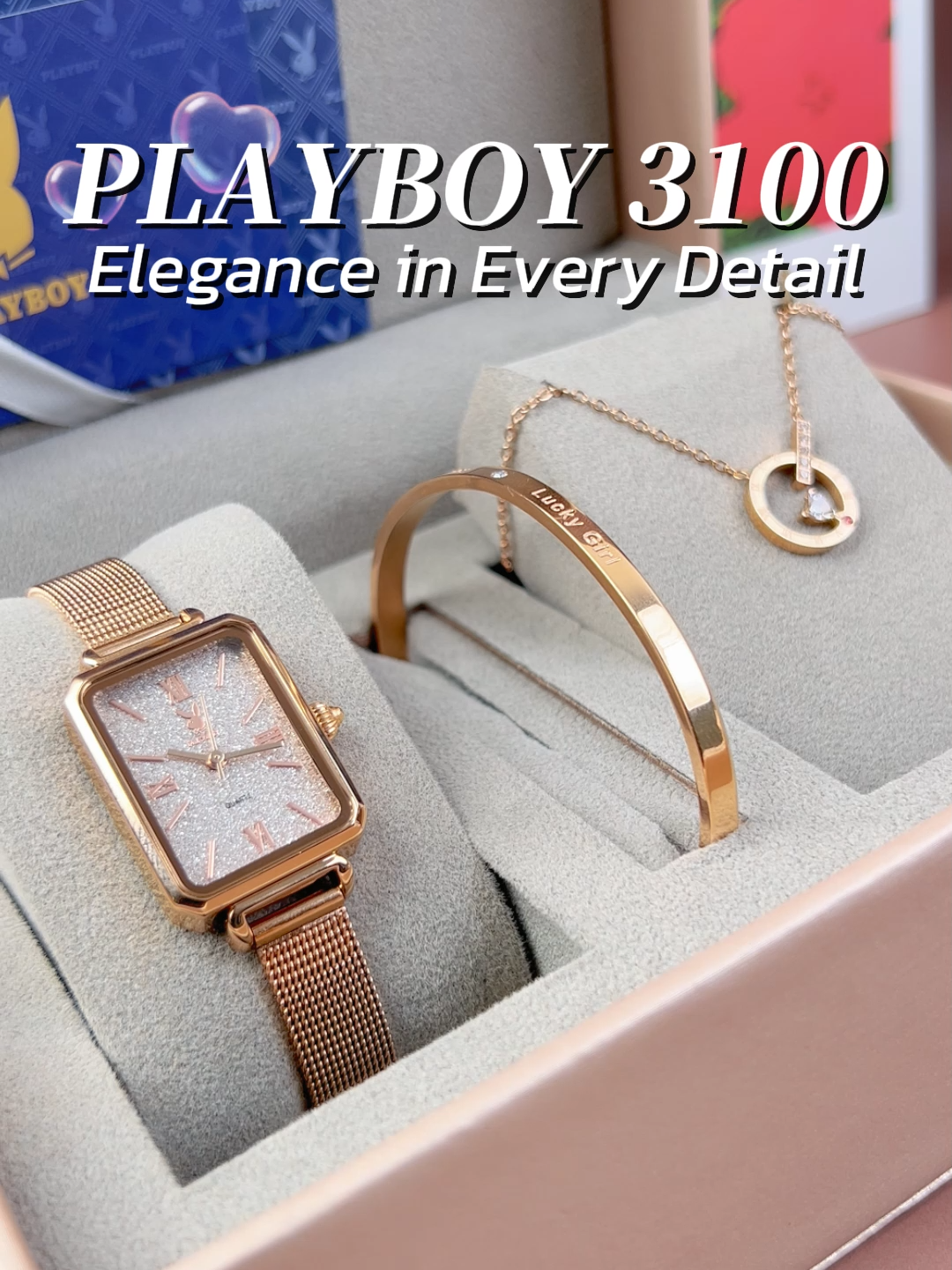 Box setสุดหรูลัคชู พรีเมียมมาก Playboy 3100 หรูทุกดีเทล ทุกมุมมองไม่น่าเชื่ิอว่าราคาแค่หลักร้อย มาพร้อมกับกำไลข้อมือและสร้อยคอ ให้พร้อมกล่องแบบนี้เลย รับประกัน 3 ปี สนใจกดสั่งซื้อที่ตะกร้าได้เลย แ#นาฬิกาข้อมือ #นาฬิกา #นาฬิกาPlayboy #playboy #ป้ายยาGadget #tiktokfashionweek #playboy3100