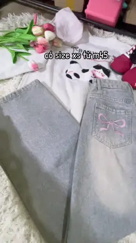 quần ống suông thêu nơ từ m45 #quanongsuong #quanjeanongsuong #quanjeannamlun #quantheuno #quanjeantheuno 