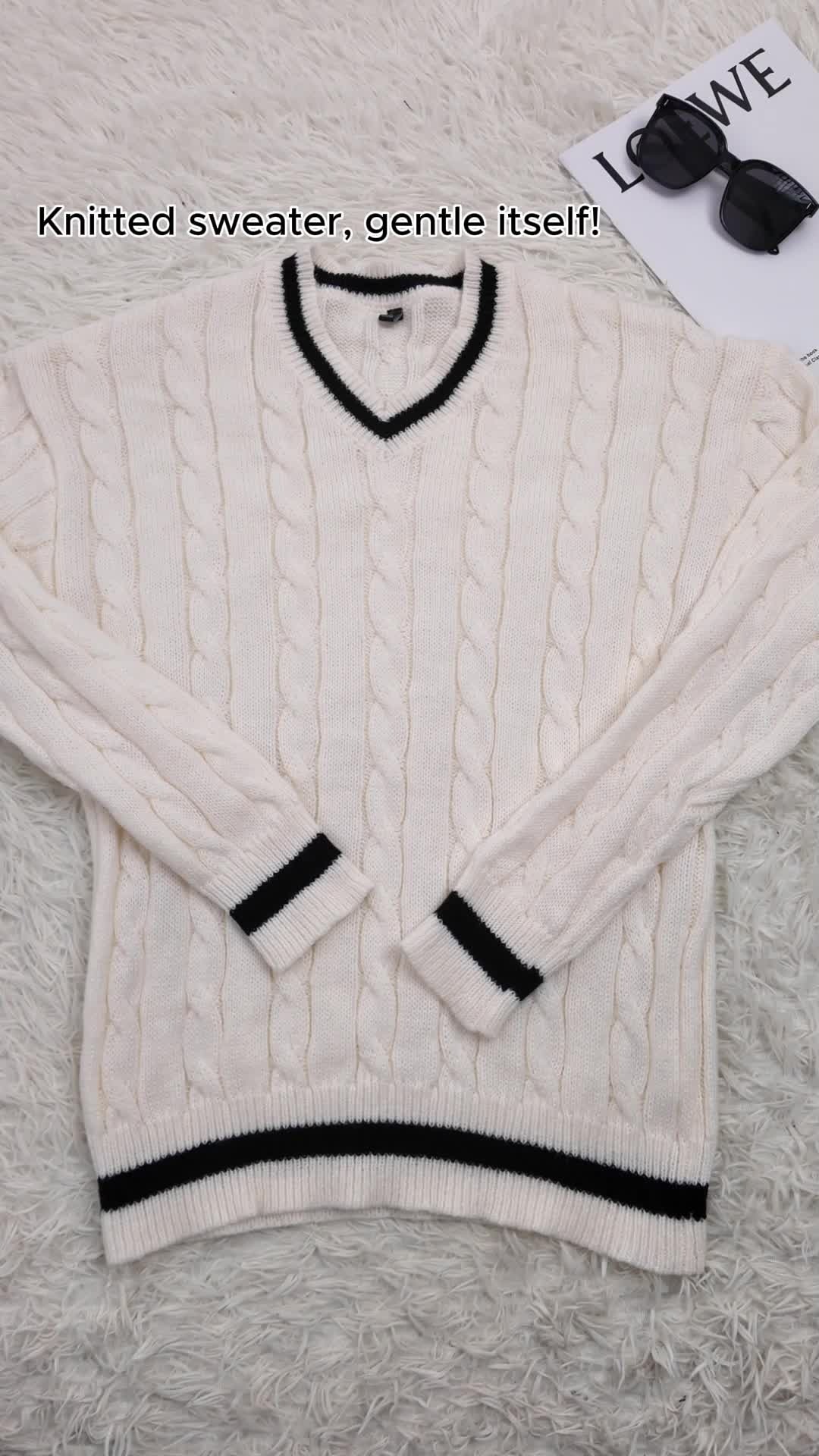 Men's Thickened Warm Knitted Sweater Autumn Winter Style Casual Trendy Loose Fit Easy MatchingV Neck Striped Tops #sweatershirt #knitsweaters #mensweater #fallfashion #tiktokshopbacktoschool #fallaesthetic #fallvibes #depop